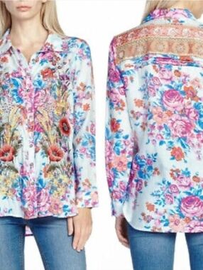 Aratta Silent Journey embroidered/ beaded Boho Floral  Blouse NWOT Size Medium